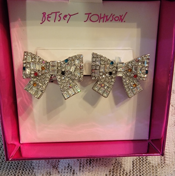 Betsey Johnson Jewelry - Betsey Johnson Crystal Pave Bow Stud Earrings NWT